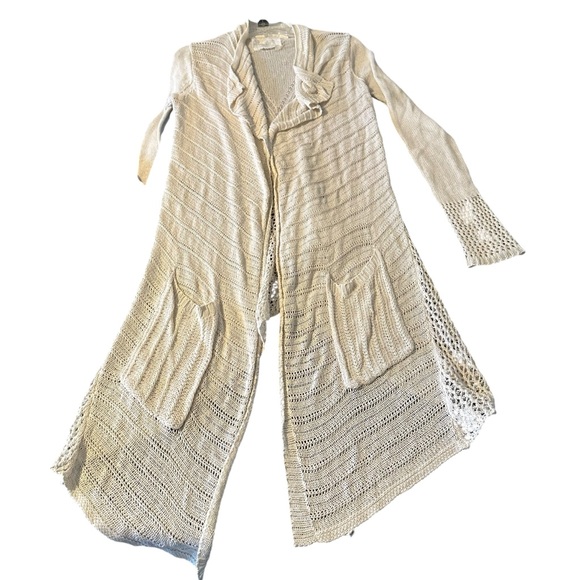 Angel of the North Anthropologie Ivory Cream Open Front Longline Cardigan Size S - Picture 12 of 12